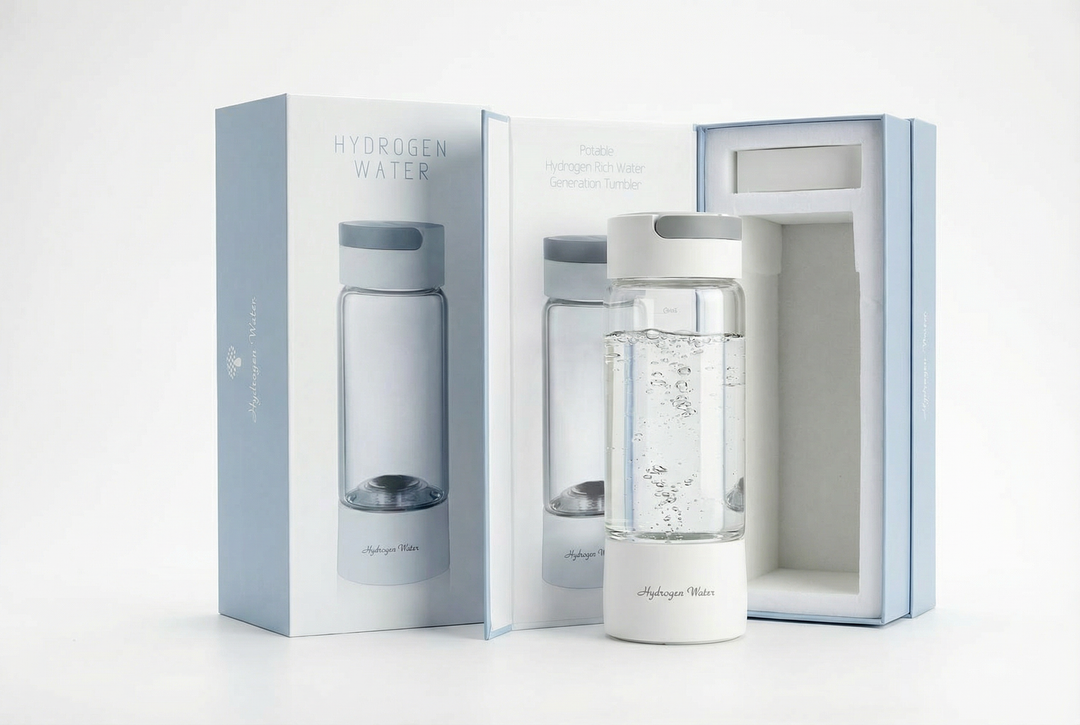 Lumeva Hydrogen water bottle with packaging on a white background